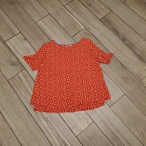 Boden 100% viscose red white floral boat neck short sleeve blouse size 4 US